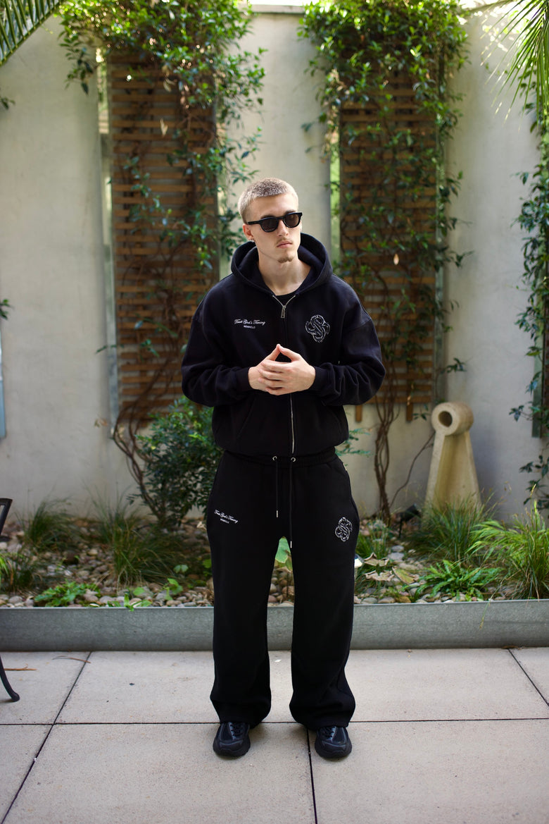 God's Timing Distressed Zip Hoodie - Black
