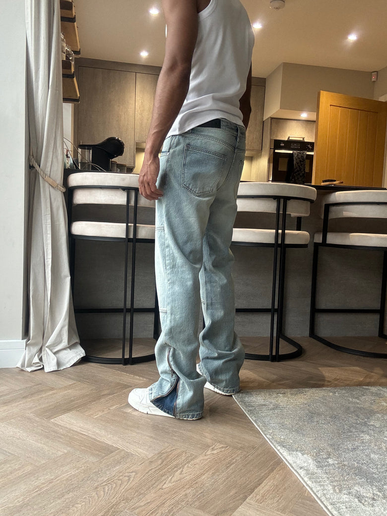 Zip Flare Denim - Sky Blue